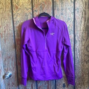 Delta half zip neck hoodie women’s in purple.